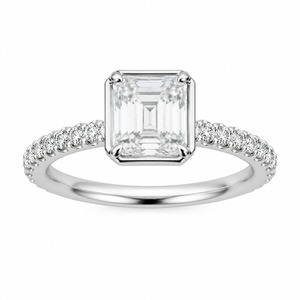 Anillo de compromiso de diamantes con corte esmeralda para mujer, engaste pavé, montura de puntas, estilo clásico, plata 925, certificado IGI - Product Image 1