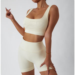 Nouveau style sexy, ensemble 2 pièces uni à col montant, soutien-gorge de sport sans couture pour femme, idéal pour le fitness, le yoga et la gym, personnalisable - Product Image 4