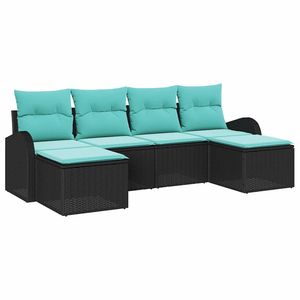 Juego de sofás de jardín de ratán sintético negro de 6 piezas con cojín - Product Image 2