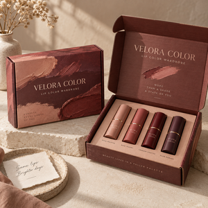 Boîte d'emballage en carton ondulé imprimée personnalisée VELORA Lip Color Wardrobe - Product Image 1
