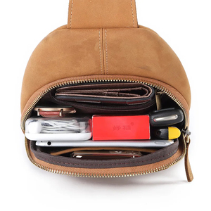 Bolso de Pecho Minimalista de Cuero Genuino para Hombre, Bolso de Hombro con Cierre de Cremallera, Duradero, para Uso Diario, Todas las Temporadas - Product Image 6
