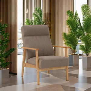 Premium Modern Style Natural Solid Wood Frame Armrest <b>Lounge</b> Chair Upholstered Polyester <b>Light</b> Brown Color Bedroom Apartment Use - Product Image 1