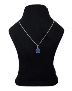Collar con Colgante de Plata de Ley 925 con Calcedonia Azul en Forma de Cojín, Cadena de Eslabones, Chapado en Oro de 18K, Unisex, para Cualquier Ocasión - Product Image 3