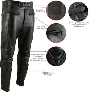Pantalones de Carreras Samroz Sports para Hombre, de Cuero Vacuno Negro Premium, Manga Larga, con Protección de Rodilla con Armadura CE, para Todas las Temporadas - Product Image 4
