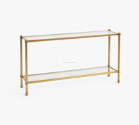 Console d'entrée rectangulaire moderne avec étagère en verre et base en métal, facile à nettoyer, pour salon, couloir, appartement, hôtel, meubles