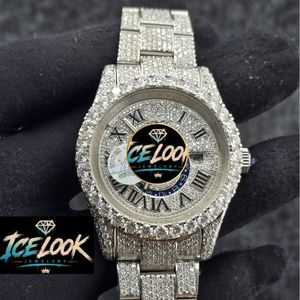 ICE LOOK นาฬิกาข้อมือสตรีสแตนเลสสตีลหรูหรา 40 มม. หน้าปัดกลม คริสตัลแซฟไฟร์ อะนาล็อก ควอตซ์ แสดงวันที่ ตัวล็อคแบบพับได้ - Product Image 1