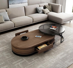 Table basse carrée et demi-ronde double face en forme de table basse en bois finition noyer - Product Image 3