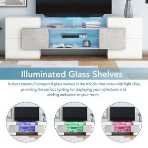Mobile TV Versatile di Tendenza con Finitura Lucida, Forma Unica e 2 Ripiani Illuminati in Vetro, Adatto a Centri di Intrattenimento fino a 88 Pollici - Product Image 4