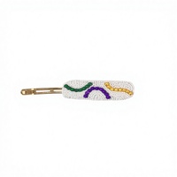 Barrette à cheveux personnalisable en tissu perlé pour le Mardi Gras, pour femmes et filles, avec broderies de perles et motifs entièrement perlés, faite à la main
