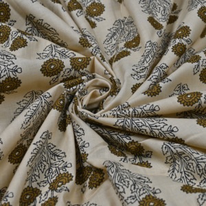 Tissu en coton bio et écologique Kalamkari, imprimé à la main, motif bouquet de fleurs moutarde, pour robes Kurtis - Product Image 2
