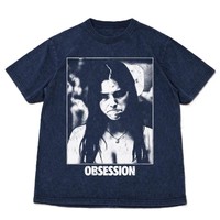 T-shirt en coton surdimensionné à imprimé graphique « Obsession Text », col rond, coupe ample, unisexe, décontracté, séchage rapide, respirant, style streetwear