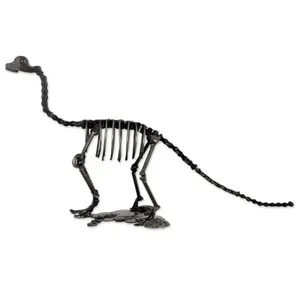 Escultura de Esqueleto de Dinosaurio Brachiosaurus de Metal Negro Hecha a Mano, Decoración de Mesa con Fósil para el Hogar, la Oficina y la Habitación de los Niños - Product Image 1