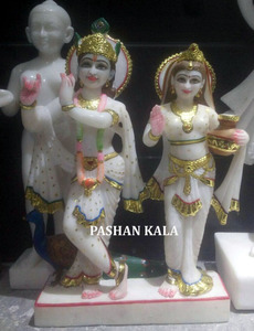 Estatua de Krishna Radha, mármol blanco pulido - Product Image 5