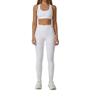 Ensemble de yoga 4 pièces vert lime, legging taille mi-haute, brassière de sport dos nageur, bordure contrastante sans couture, longueur intégrale, grande taille, respirant - Product Image 2