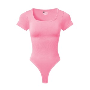 Mono de punto negro de cintura alta para mujer, manga corta, cuello cuadrado, control de abdomen, moldeador, para todas las estaciones, ajuste regular - Product Image 5