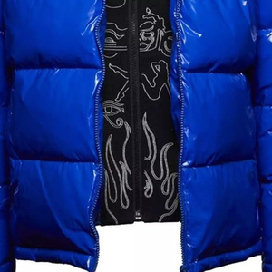 Custom Men's Blue Glossy Hooded Puffer <b>Jacket</b> Full Zip Insulated <b>Winter</b> Coat Warm Casual Outdoor Lightweight Unisex 100% Genuine - Product Image 3