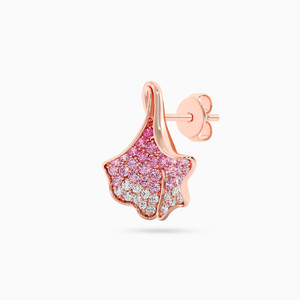 Boucles d'oreilles plaquées or rose avec diamants roses et blancs, design feuille de Ginkgo, pour femmes, bijoux de luxe pour soirée - Product Image 3