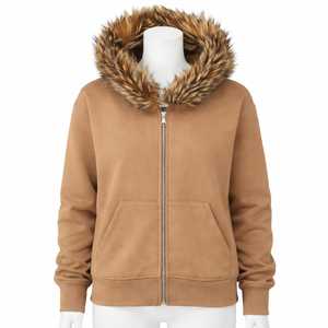 Sweat à capuche zippé pour homme en molleton bouclette 100% coton, coupe ample, avec logo frontal, effet fourrure synthétique, lavé, design hiver, personnalisé, haute qualité, écologique - Product Image 4