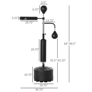 เครื่องฝึกมวยสีดำสำหรับงานหนัก34.75 "L x 19.75" W x 63 "-90.5" H กระเป๋า PU พร้อมขาตั้ง - Product Image 2