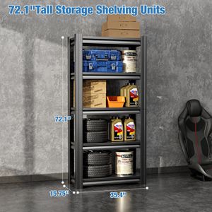 Scaffalatura per Garage a 5 Ripiani Resistente, 183 cm, Altezza Regolabile, Scaffali Metallici per Seminterrato e Uso Industriale - Product Image 4