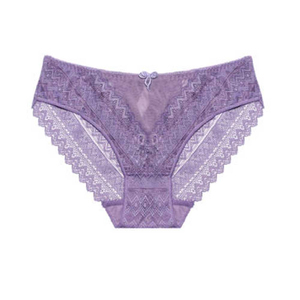 Culotte Hipster Femme Taille Basse Sexy en Dentelle, Motif Uni, Respirante, en Coton Spandex, Élégante, pour Noir, Gris, Bordeaux - Product Image 2