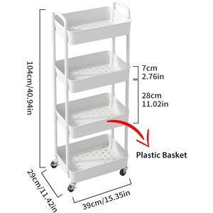 Carrello Multiuso a 4 Ripiani in Plastica con Maniglia, Trolley Multifunzionale per Ufficio, Casa, Cucina e Soggiorno - Product Image 2