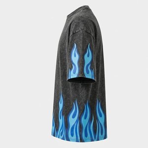 Camisetas de hombre al por mayor con logo personalizado, estilo flameado, lavado ácido, corte holgado, hombros caídos, algodón grueso, estilo oversize, streetwear - Product Image 3