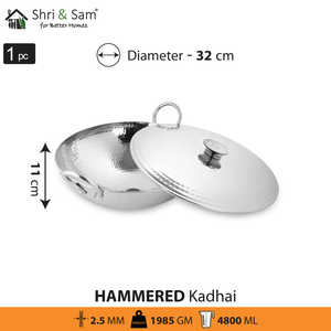 Kadhai à martelage profond avec couvercle en acier inoxydable triplement gravé Pro Cookware - Product Image 5
