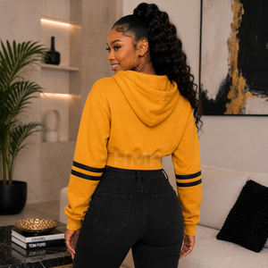 HMR Sorority Sisterhood Super Crop Sports Hoodie Drawstring Drop Shoulder Hollow Casual Winter Street Sport Style - Product Image 4