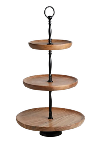 Plateau à gâteau rond en bois avec base texturée, lavage à la main uniquement - Product Image 3