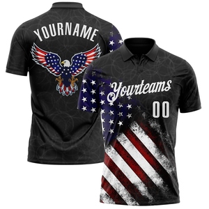 Wholesale Direct OMMIZ INDUSTRY Custom Black White 3D <b>Bowling</b> American Flag Eagle Performance Polo Shirt - Product Image 1