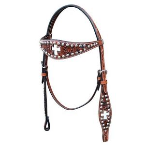 Nouvel arrivage de serre-tête de cheval de Western en cuir véritable perlé - Product Image 1