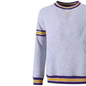 Sweat-shirt à col rond gris pour homme avec rayures violettes et jaunes, coupe classique, tricot en coton décontracté, vêtement d'automne - Product Image 3
