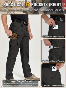 Men's <b>Black</b> Workwear <b>Pants</b> Multiple Pockets Elastic Waist Quick Dry Canvas Fabric Straight Fit for <b>Work</b> - Product Image 3