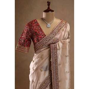 Saree chinois traditionnel de créateur avec paillettes et broderie de cordon - Product Image 1