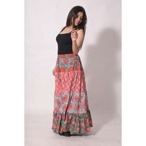 Falda Maxi Boho Floral con Estampado de Bloques de Algodón, Plisada, Hecha a Mano, Estilo Étnico Indio, para Verano - Product Image 6