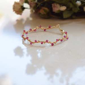 Bracelet jonc en quartz rouge rubis fait main, pierre de naissance de juillet, cadeau pour elle, argent sterling 925 plaqué or 14 carats - Product Image 4