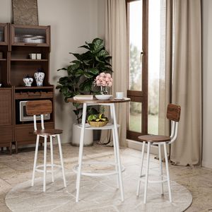 Set Moderno da Bar a 3 Pezzi con 2 Sgabelli con Schienale, Ripiano Portaoggetti, Arredamento Stile Pub - Product Image 3