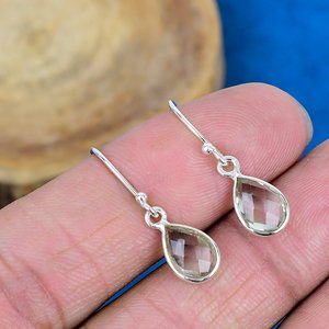 Natural <b>Green</b> Amethyst Pear Shaped Gemstone Teardrop <b>Earring</b> Handmade 925 Sterling Silver Finish - Product Image 1
