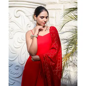 ชุดสูทผ้าไหมชีนอนสีแดงกุหลาบใหม่ปี 2026 สำหรับผู้หญิง เหมาะสำหรับเทศกาลอีดและดิวาลี - Product Image 1