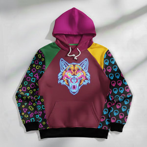 เสื้อฮู้ดดี้ไซเบอร์พังก์นีออนสำหรับผู้ชาย ลายแผงวงจรดิจิทัลที่แขนเสื้อ พิมพ์ลายกราฟิกความละเอียดสูง - Product Image 1