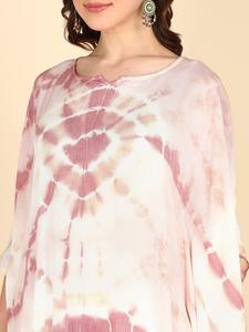 High Quality Designer Rayon <b>Kaftan</b> Tie Dyed <b>Summer</b> Daily Wear Regular Fit O-Neck Washable Three Quarter Sleeve Best Price - Product Image 4