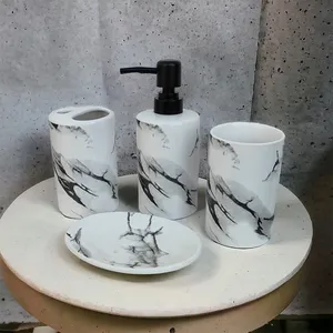 High on Demand Black and White Marble Patterned Luxury Eco-Friendly Bathroom <b>Set</b> <b>Soap</b> Dispenser and Wash Storage <b>Set</b> - Product Image 4