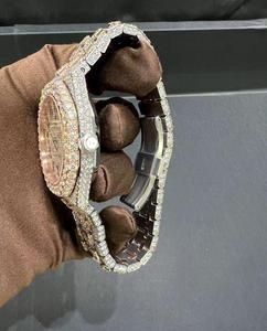 Montre mécanique unisexe haut de gamme à double tonalité, entièrement sertie de diamants, élégante, avec diamants Moissanite VVS, mouvement ETA, pour affaires - Product Image 2