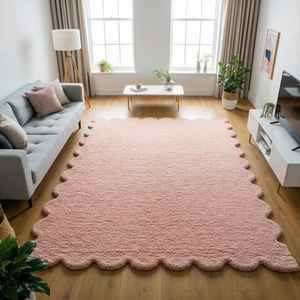 Alfombras de lana hechas a mano al por mayor, alfombra de lana rosa sólida de estilo minimalista, alfombra decorativa de lujo con diseño contemporáneo de bordes. - Product Image 3