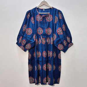 Robe décontractée mi-longue en coton tissé uni pour femme, manches ballon, taille empire, style babydoll, col en V oversize, coupe ample - Product Image 3