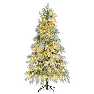 6FT Pre-Lit Spruce Snow-Flocked Christmas Tree Artificial Hinged Xmas Tree with 300 Multi-Color LED Lights and 8 Flashing Modes - Product Image 1