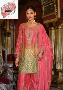 Ensemble Salwar en Chinon lourd imprimé numériquement avec broderie, entièrement cousu, comprenant un haut et un pantalon Palazzo avec dupatta - Product Image 2