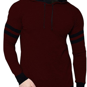 เสื้อฮู้ดผู้ชายสีพื้น ทรงปกติ แขนยาว ผ้าถัก สวมใส่สบาย มีแถบลายที่แขนเสื้อ - Product Image 6