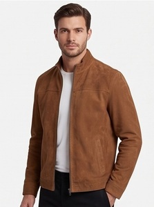 Chaqueta de Gamuza para Hombre, a la Moda, de Lujo, Color Marrón Castaño, Estilo Motero, Venta al Por Mayor | Corte Ajustado Personalizado con Cuello Alto, Minimalista y Ecológico - Product Image 4